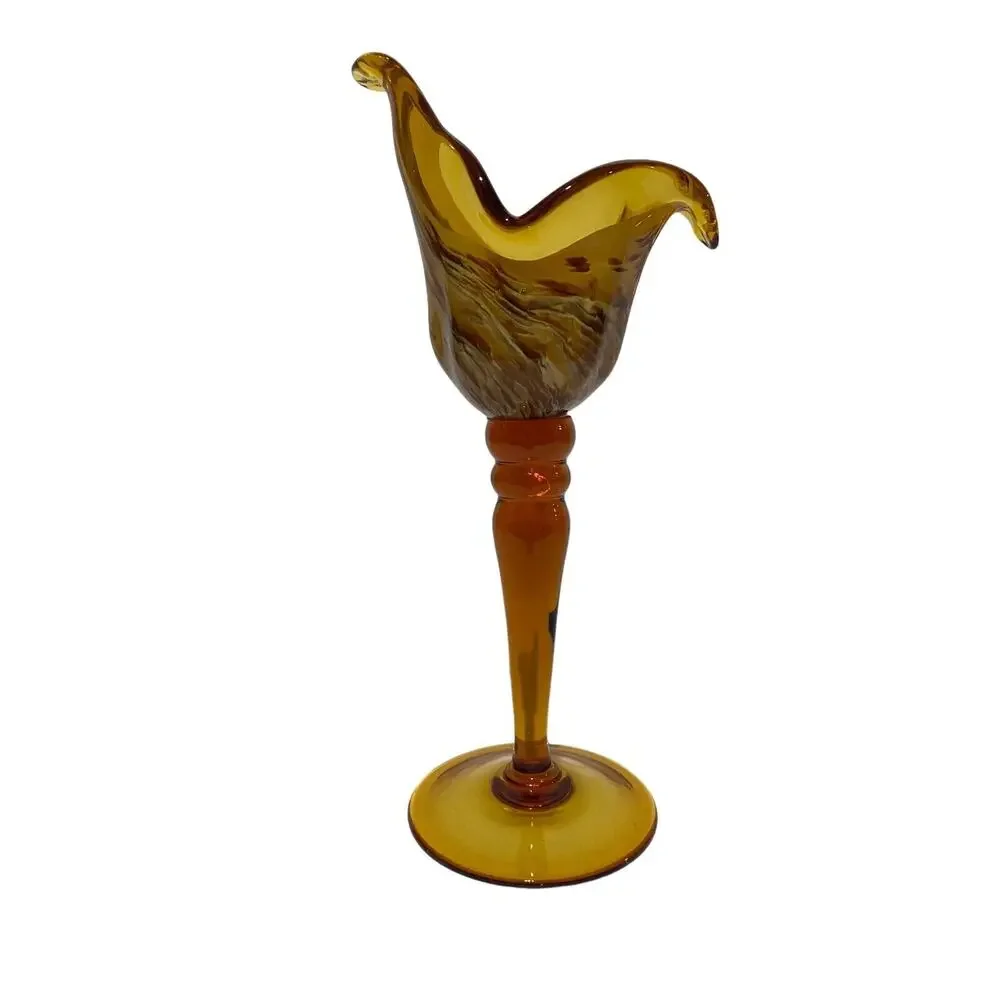 Murano White & Golden Brown Glass Pillar Candle Holder Made in Italy 13.5
